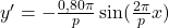 y'=-\frac{0{,}80\pi}{p} \sin(\frac{2\pi}{p}x)