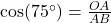 Rendered by QuickLaTeX.com \cos(75^{\circ})=\frac{OA}{AB}