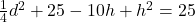 \frac{1}{4}d^2+25-10h+h^2=25