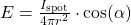 E=\frac{I_{\text{spot}}}{4\pi r^2}\cdot \cos(\alpha)