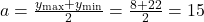 a=\frac{y_\text{max}+y_\text{min}}{2}=\frac{8+22}{2}=15