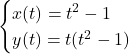 Rendered by QuickLaTeX.com \begin{cases}x(t)=t^2-1\\y(t)=t(t^2-1)\end{cases}