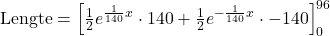 \text{Lengte} = \left[\frac{1}{2}e^{\frac{1}{140}x}\cdot 140+\frac{1}{2}e^{-\frac{1}{140}x}\cdot -140\right]_0^{96}