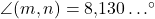\angle(m,n)=8{,}130\ldots ^{\circ}