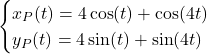 \begin{cases}x_P(t)=4\cos(t)+\cos(4t)\\ y_P(t)=4\sin(t)+\sin(4t)\end{cases}