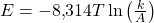 E=-8{,}314T\ln\left(\frac{k}{A}\right)