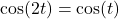 Rendered by QuickLaTeX.com \cos(2t)=\cos(t)