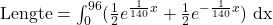 \text{Lengte} = \int_0^{96}(\frac{1}{2}e^{\frac{1}{140}x}+\frac{1}{2}e^{-\frac{1}{140}x}) \text{ dx}