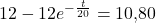 12-12e^{-\frac{t}{20}}=10{,}80